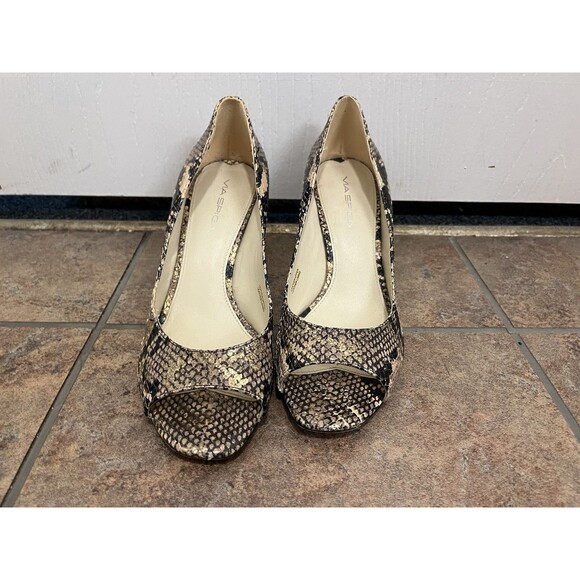 Mia Spiga Snake Print Peep Toe Size 8m Heels genuine leather vero cuio - Picture 1 of 5